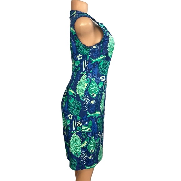 Talbots Blue & Green Fish Print Sheath Dress Cotton Blend - Picture 5 of 9